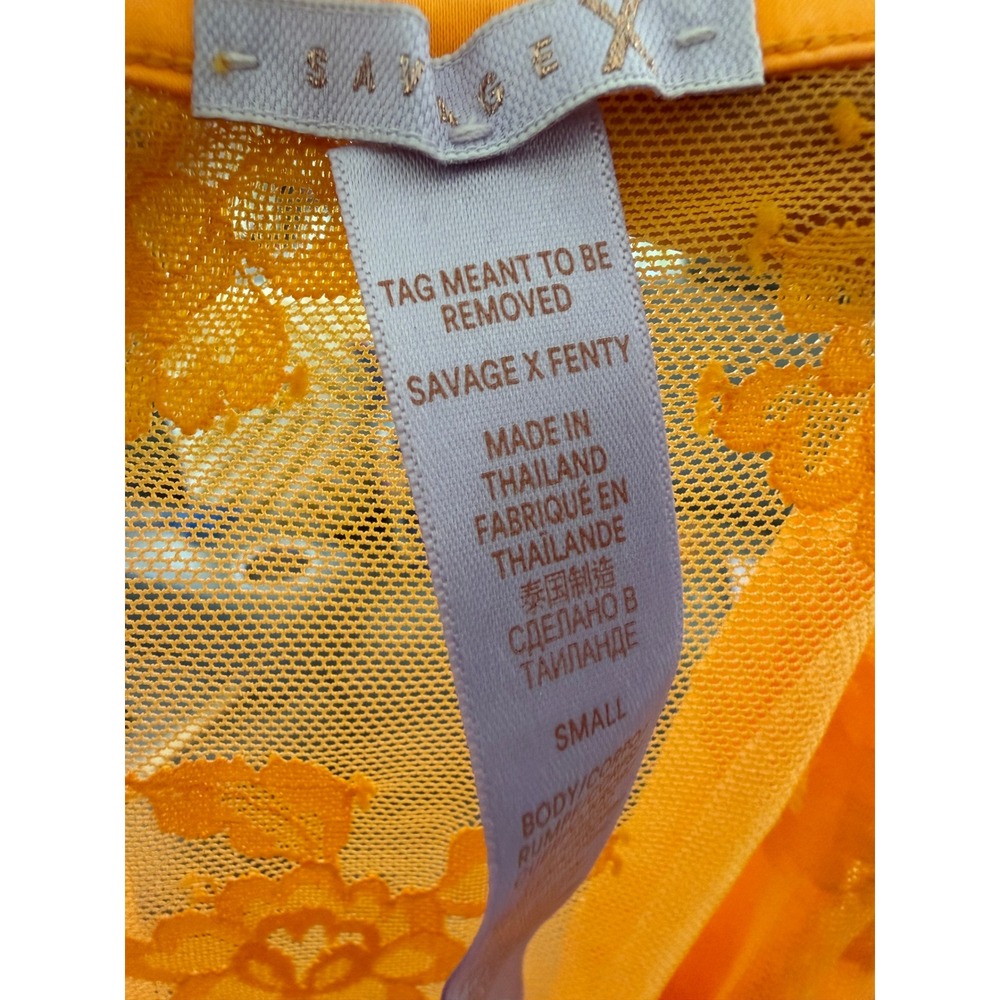 Savage X Fenty Lingerie Set Women Small Orange New Floral Lace Open Back Mini - Picture 6 of 10